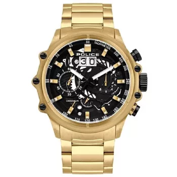 POLICE Vyriškas Chronografo Laikrodis PL16018JSG02M 48mm Nerūdijančio Plieno Tinklelio Auksinis