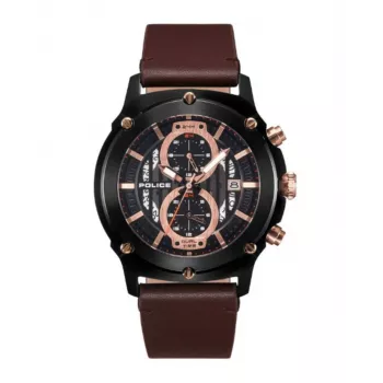 Police Vyriškas Chronografo Laikrodis R1451324001 – 46mm Nerūdijančio Plieno Korpusas, Mėlynas Ciferblatas, Ruda Odinė Apyrankė