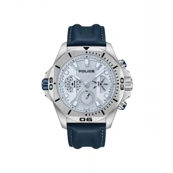 POLICE vyriškas laikrodis PEWJF0022503 – kvarcinis analoginis, 46 mm nerūdijančio plieno korpusas, juodas odinis dirželis