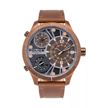POLICE vyriškas chronografo laikrodis PL15662XSQR1, 52 mm nerūdijančio plieno korpusas, juodas ciferblatas ir odinis dirželis