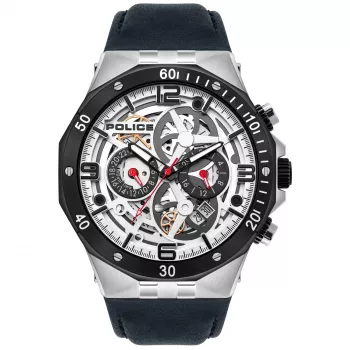 POLICE Vyriškas Laikrodis PL16065JSTB04 Raho Analoginis Kvarcinis 46mm Mėlynas Ciferblatas Ruda Odinis Dirželis