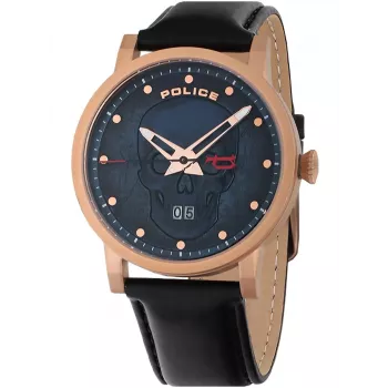 Police Vyriškas Kvarcinis Analognis Laikrodis PL15404JSR.03 - Mėlynas Ciferblatas, Ruda Odinis Dirželis, 43mm