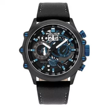 POLICE Men's Quartz Analog Watch PL16018JSU02 48mm Blue Dial Leather Strap