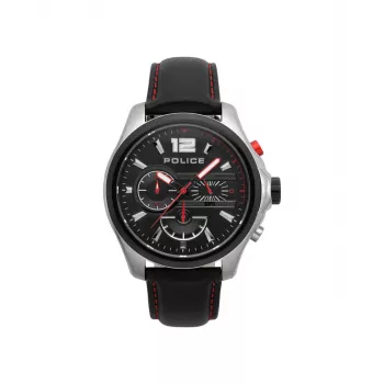 Police Vyriškas Kvarcinis Analoginis Laikrodis R1471294003 - 46mm Nerūdijančio Plieno Korpusas, Juodas Ciferblatas, Odinis Dirželis