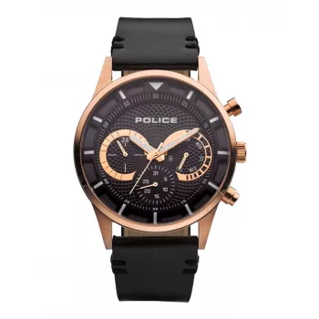POLICE vyriškas Ranger kvarcinis laikrodis PEWJF2110901 – mėlynas ciferblatas, ruda odinė juosta, 46mm nerūdijantis plienas