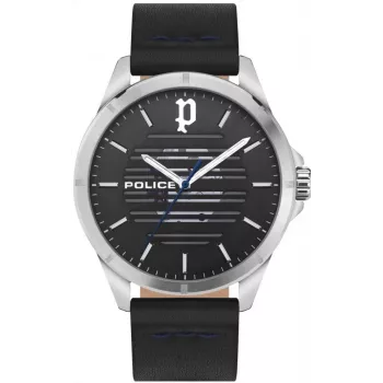 POLICE Vyriškas Laikrodis PEWJA2204503 46mm Nerūdijantis Plienas Kvarcinis Analoginis Juodas Ciferblatas Odinis Dirželis