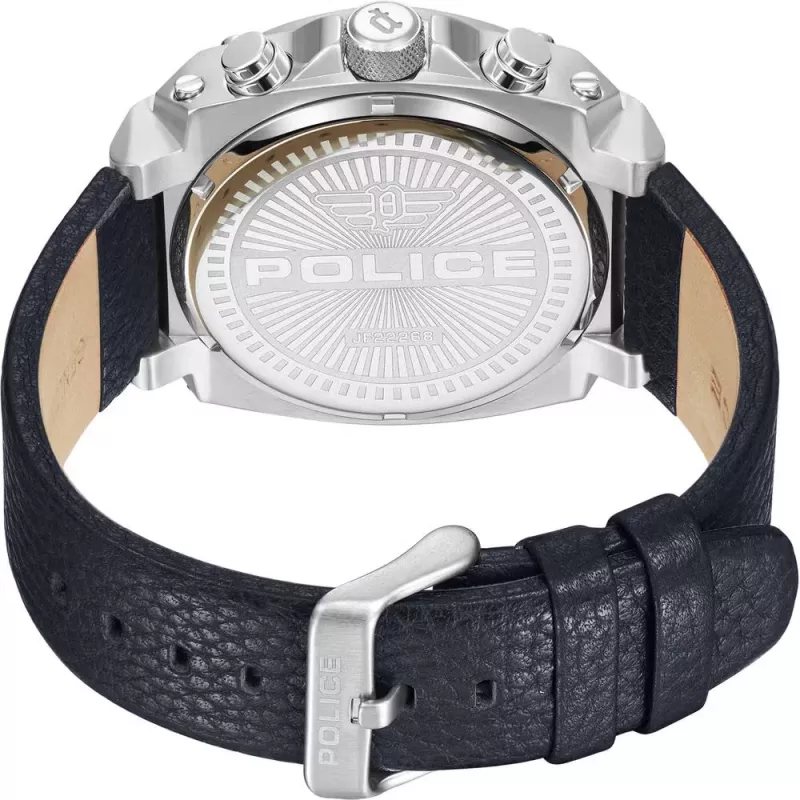 POLICE vyriškas laikrodis PEWJF2226802 Blaze kolekcija 45mm nerūdijančio plieno korpusas juodas odinis dirželis analoginis kvarcinis
