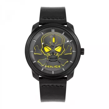 POLICE Vyrų Laikrodis PL15714JSB02 44mm Juodas Ciferblatas Odinis Dirželis