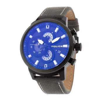POLICE vyrų laikrodis R1451281001 Adder kolekcija 46mm nerūdijančio plieno korpusas, juodas odinis dirželis, analoginis kvarcinis