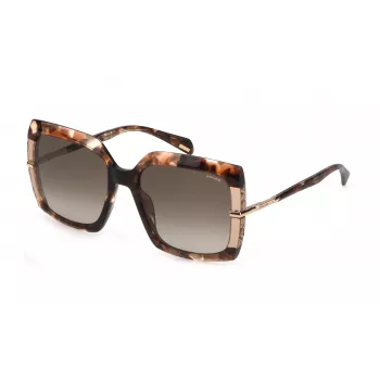 POLICE moteriški akiniai nuo saulės SPLG23-5702AD Havana/Ruda stačiakampis acetatas 57mm