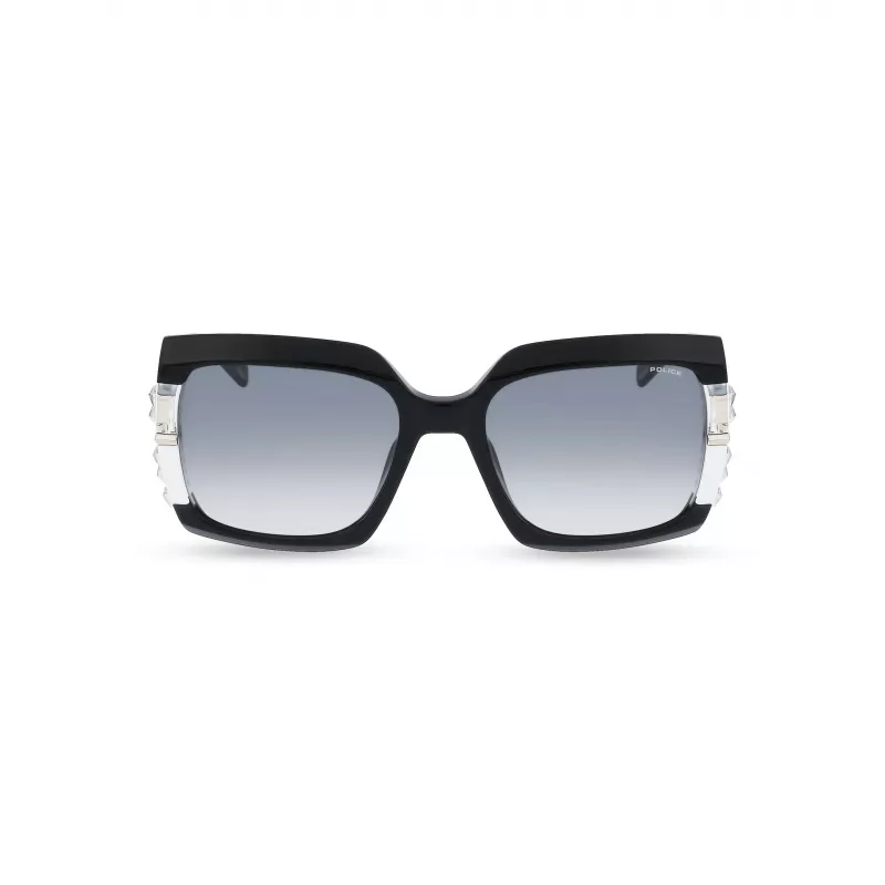 POLICE Moteriški Akiniai Nuo Saulės SPLG23M570700 Geometrinis Juodas Acetato Rėmelis Pilki Polikarbonato Lęšiai 57mm