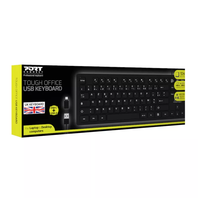Port Connect Tough Office USB klaviatūra – juoda