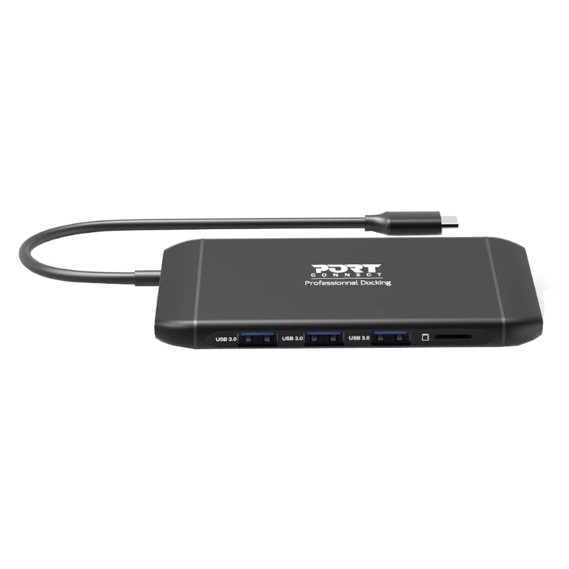 PORT USB-C Docking Station 11-in-1 Hub su 4K HDMI, VGA, Gigabit Ethernet, 100W PD, USB 3.1, SD/MicroSD, Audio - juoda