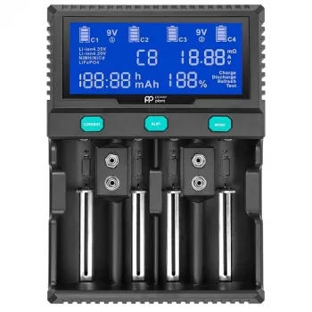 POWER PLANT, LLC AA620173 Smart 4 kanalų universalus baterijų įkroviklis Li-ion, LiFePO4, NiMH, NiCd