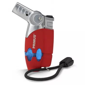 Primus PowerLighter III Spark Piezo virtuvinis žiebtuvėlis – raudonas, pripildomas dujomis, atsparus vėjui, reguliuojama liepsna