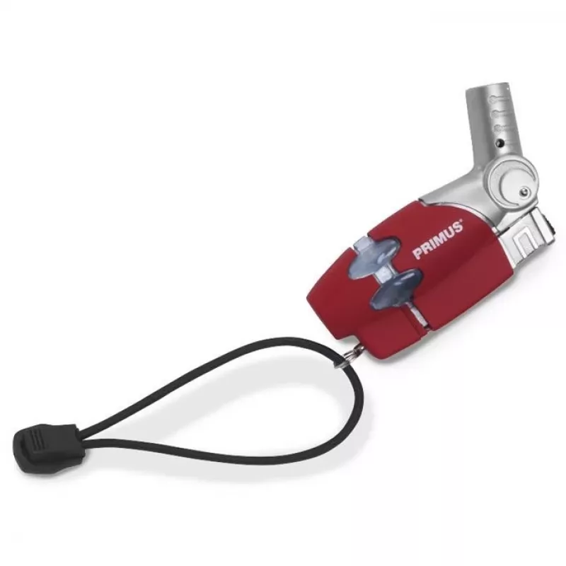 Primus PowerLighter III Spark Piezo virtuvinis žiebtuvėlis – raudonas, pripildomas dujomis, atsparus vėjui, reguliuojama liepsna