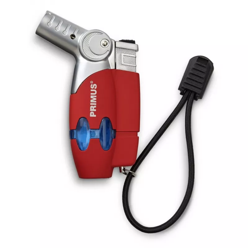 Primus PowerLighter III Spark Piezo virtuvinis žiebtuvėlis – raudonas, pripildomas dujomis, atsparus vėjui, reguliuojama liepsna