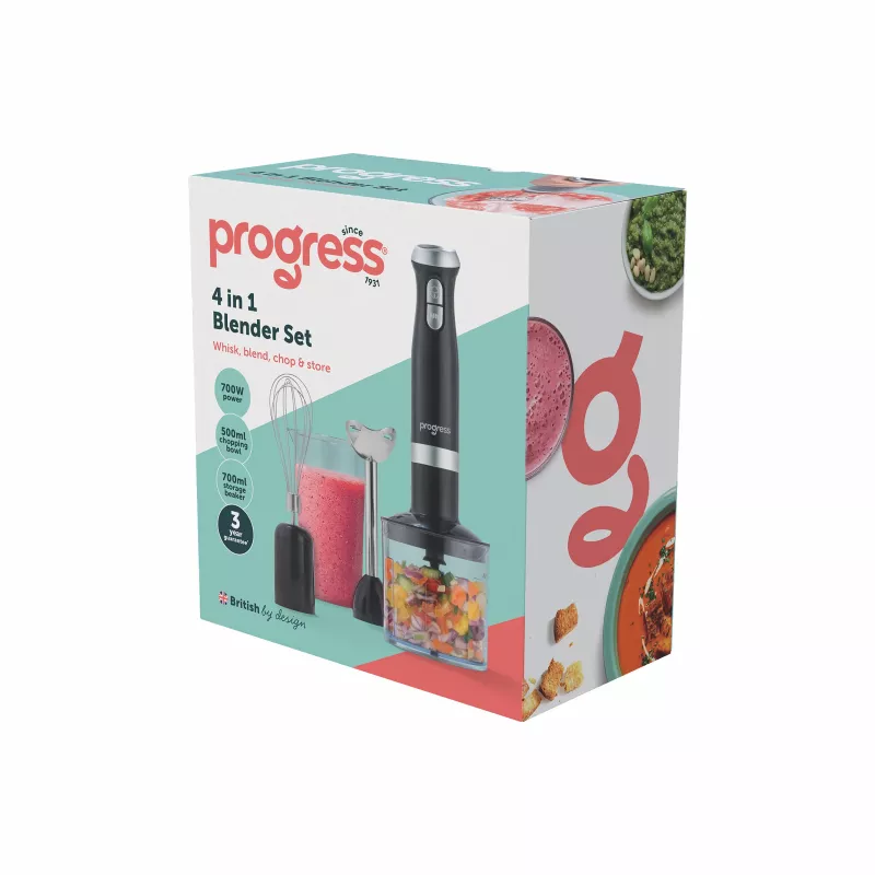 Progress EK6690PVDE 4 in 1 rankinis blenderis, 600 W, juodas/nerūdijantis plienas