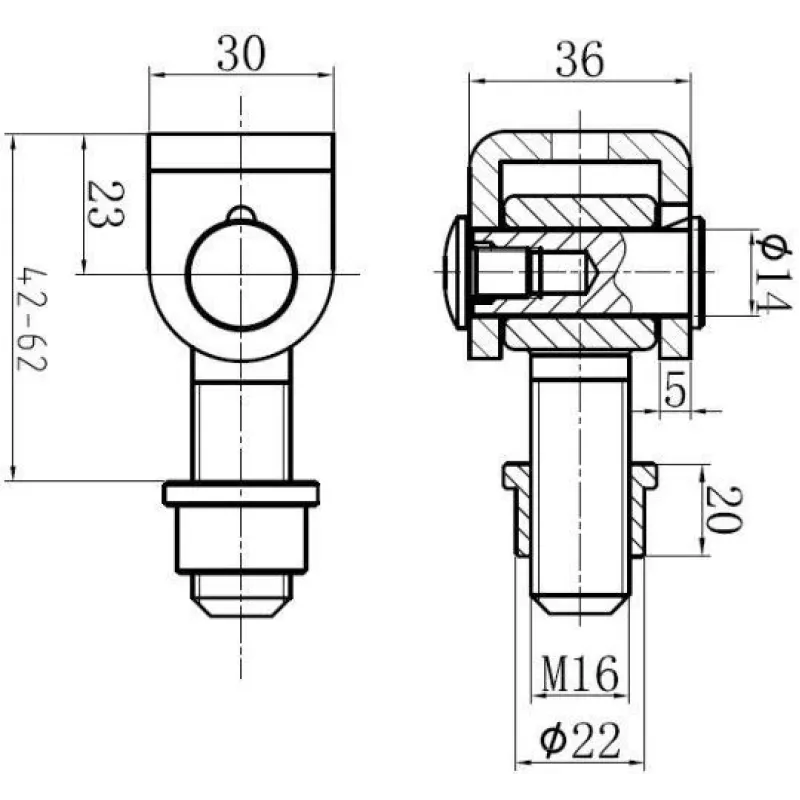 PSG 61.001.01 Suvirinamas vyris su M16 sriegine akimi, cinkuota