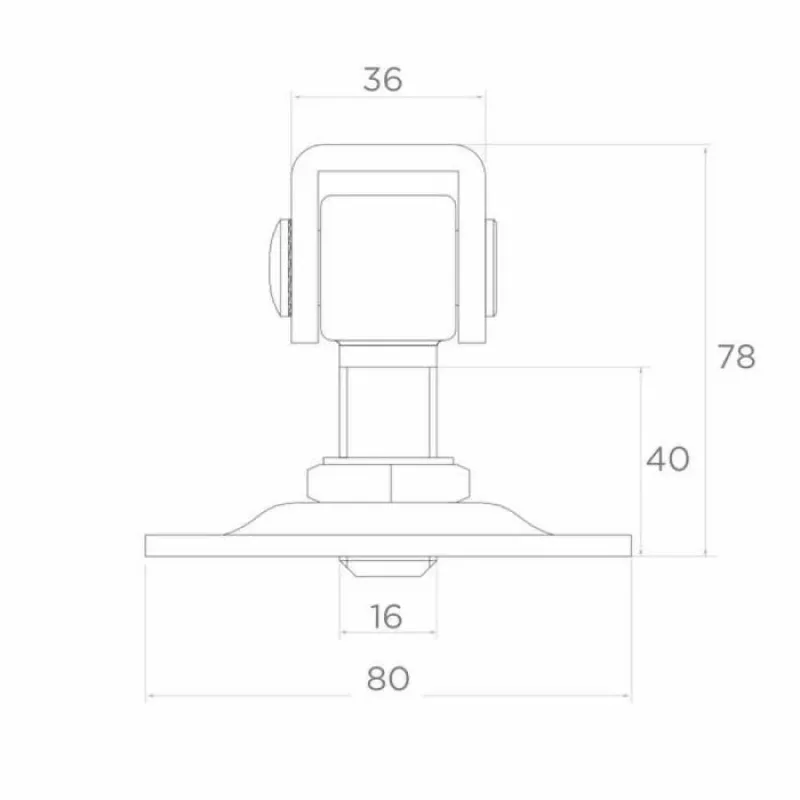 PSG 61.018 Reguliuojamas vartų vyris su 80x80x3 mm montavimo plokšte, M16 sriegiu
