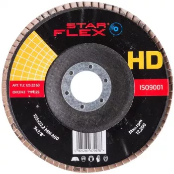 PSG Star Flex T29 SG INOX keraminis žiedinis šlifavimo diskas 125 mm, 22,23 mm anga, P60 grūdėtumas, kūginis 29 tipas, nerūdijančiam plienui