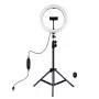 PULUZ 26 cm LED žiedo šviestuvas su trikojžiu iki 1,1 m ir telefono laikikliu, USB maitinimas