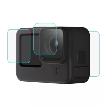 PULUZ PU507 9H Grūdinto stiklo ekrano ir objektyvo apsaugos rinkinys, skirtas GoPro HERO12/11/10 Black – 3 dalių komplektas (priekis, galas, objektyvas)