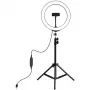 PULUZ LED žiedinė šviesa 26cm su trikoju iki 1,1m ir telefono laikikliu, USB