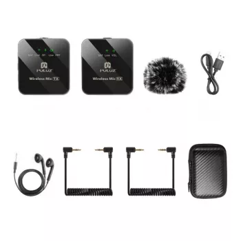 PULUZ PU3153B belaidis lavalier mikrofonas 1 TX + 1 RX, 2,4 GHz, USB-C, įvairiakryptis kondensatorinis, triukšmo slopinimas, plug-and-play, skirtas Android ir PC