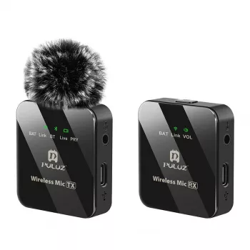 PULUZ PU3153B belaidis lavalier mikrofonas 1 TX + 1 RX, 2,4 GHz, USB-C, įvairiakryptis kondensatorinis, triukšmo slopinimas, plug-and-play, skirtas Android ir PC