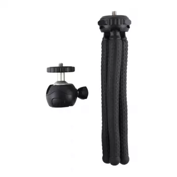 PULUZ PU435 Mini aštuonkojis tripodas – lankstus, lenkiamas, su 360° galvute ir telefono laikikliu, max apkrova 1,2 kg, juodas