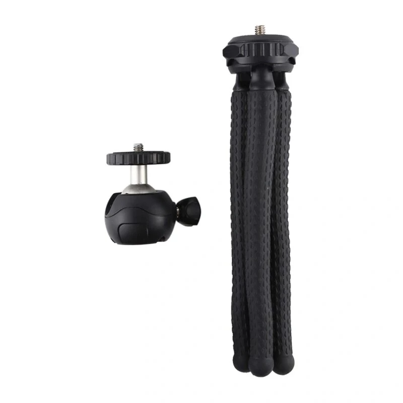PULUZ PU435 Mini aštuonkojis tripodas – lankstus, lenkiamas, su 360° galvute ir telefono laikikliu, max apkrova 1,2 kg, juodas