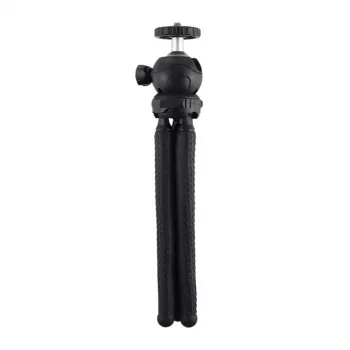 PULUZ PU435 Mini aštuonkojis tripodas – lankstus, lenkiamas, su 360° galvute ir telefono laikikliu, max apkrova 1,2 kg, juodas