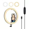 PULUZ PU656B 10 colių LED žiedinė lemputė su telefono laikikliu ir trikoju, 12W, 3000K–6500K, maitinama USB, skirta tiesioginėms transliacijoms, TikTok, YouTube, makiažui, fotografijai