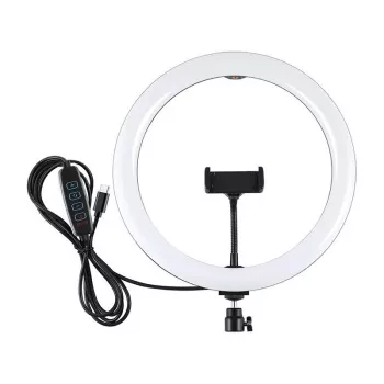 PULUZ PU656B 10 colių LED žiedinė šviesa su telefono laikikliu ir trikoju