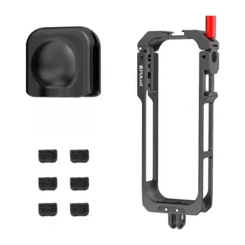 PULUZ PU759B Aliuminio lydinio apsauginis rėmas, skirtas Insta360 X5 veiksmo kamerai, su 1/4 colio-20 sriegiais ir cold shoe laikikliu