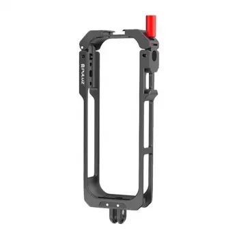 PULUZ PU759B Aliuminio lydinio apsauginis rėmas, skirtas Insta360 X5 veiksmo kamerai, su 1/4 colio-20 sriegiais ir cold shoe laikikliu