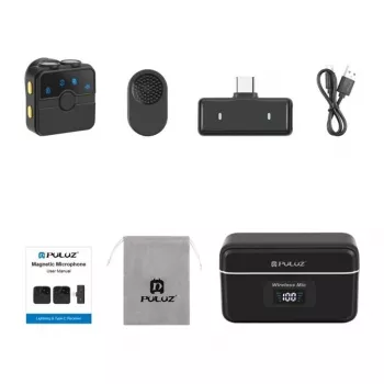 PULUZ SmartLink WS300 2.4GHz dviguba belaidė lavalier mikrofonų sistema su triukšmo slopinimu, 100m atstumu, USB-C įkrovimu