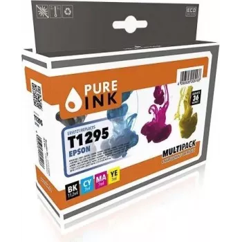 PURE INK perdirbtos rašalo kasetės, 4 vnt. rinkinys Epson T1295 (juoda, žydra, purpurinė, geltona) su lustu EPST1295MP4