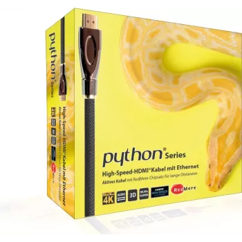 PYTHON GC-M0022 20m Active High-Speed HDMI Cable with Ethernet, 4K2K/UHD, Redmere Chipset, Gold-Plated Contacts, OFC, Nylon Braided, Black