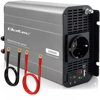 Qoltec modifikuotos sinusoidės keitiklis 12V į 230V 1000W/2000W su USB - Suderinamas su LiFePO4, GEL, AGM