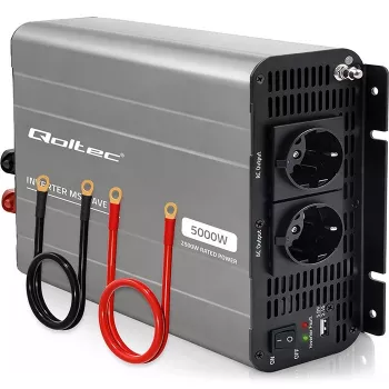 Qoltec modifikuotos sinusoidės įtampos keitiklis 12V į 230V 2500W/5000W su USB, suderinamas su LiFePO4, GEL, AGM