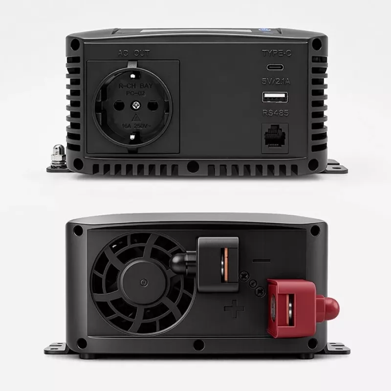 Qoltec grynosios sinusoidės keitiklis 12V į 230V 1000W/2000W su LCD, USB, USB-C, suderinamas su LiFePO4/GEL/AGM