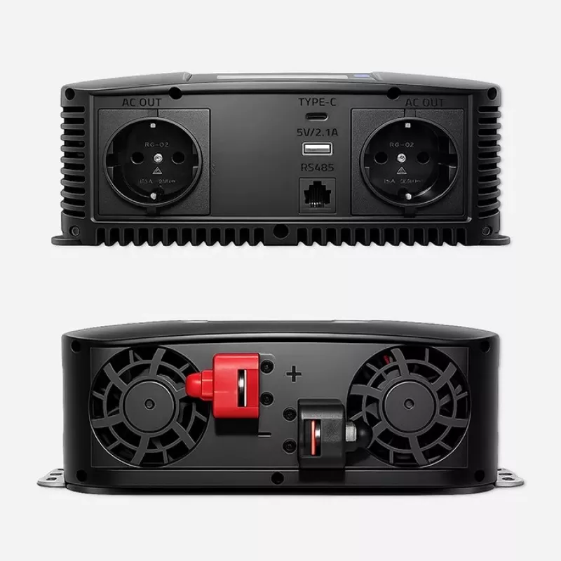 Qoltec grynosios sinusoidės keitiklis 12V į 230V 1500W/3000W su LCD, USB, USB-C, skirtas LiFePO4, GEL, AGM