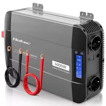 Qoltec grynosios sinusoidės keitiklis 12V į 230V 2000W/4000W su LCD, USB, USB-C, suderinamas su LiFePO4/GEL/AGM
