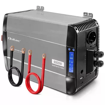 Qoltec grynosios sinusoidės keitiklis 12V į 230V 3000W/6000W su LCD, USB, USB-C, suderinamas su LiFePO4/GEL/AGM