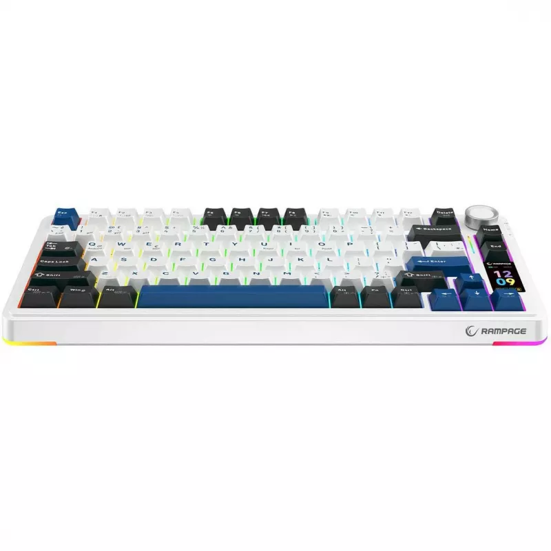 Rampage Quell Pro mechaninė belaidė 75% klaviatūra su TFT ekranu, gasket mount, hot-swap, 2.4G + BT, balta