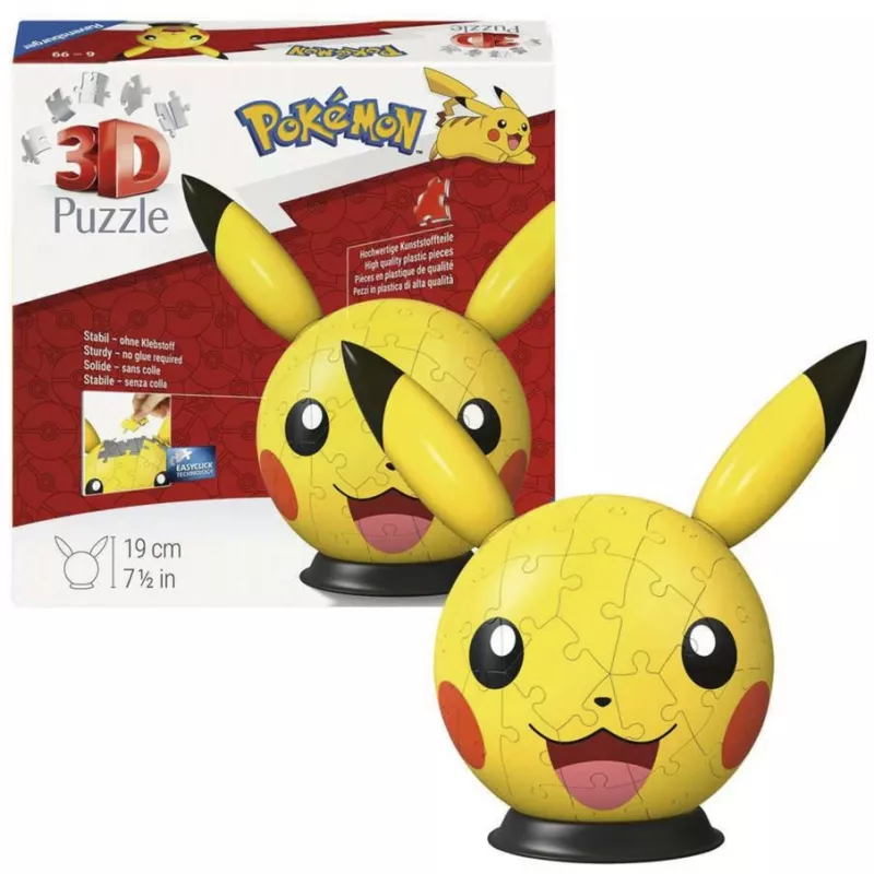 Ravensburger 3D Puzzleball Pokémon Pikachu su Ausytėmis - 54 detalės