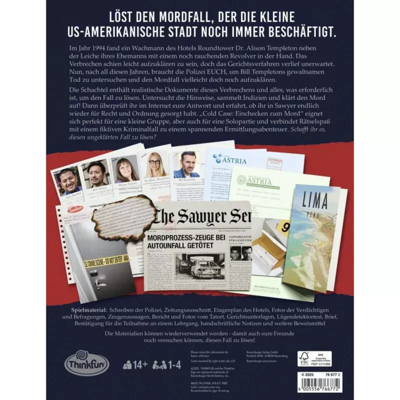 RAVENSBURGER Cold Case: Einchecken zum Mord Kooperatyvinis Detektyvo Žaidimas