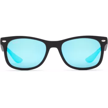 Ray-Ban Junior RJ9052S100S55 Akiniai – Blizgantis Juodas Rėmelis, Šviesiai Mėlyni Veidrodiniai Lęšiai, 48mm